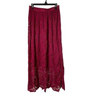 Laffaire Womens XL Berry  Lace Floral Pullon Maxi Skirt Whimsigoth Fairy